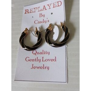 Black And Goldtone Twisted Hoop Pierced Earrings